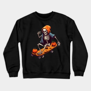 Skeleton Skater Halloween Pumpkin Crewneck Sweatshirt